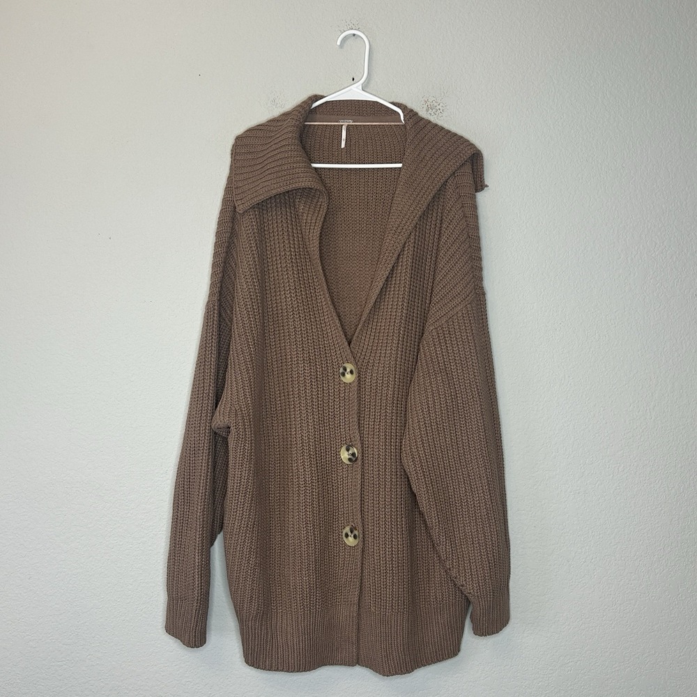 Free People Swim Too Deep Cardigan S Strawberry Roan Brown Oversized Chunky Knit